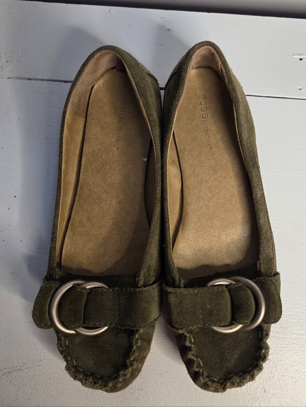 BCBG Green Suede Loafers Size 9